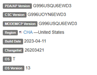 samsung galaxy s21 plus android 13 CHA firmware details