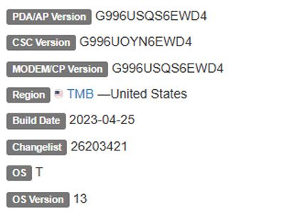 samsung galaxy s21 plus android 13 TMB firmware details