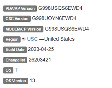 samsung galaxy s21 ultra android 13 USC firmware details