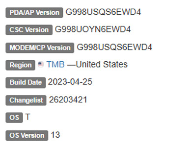 samsung galaxy s21 ultra android 13 TMB firmware details