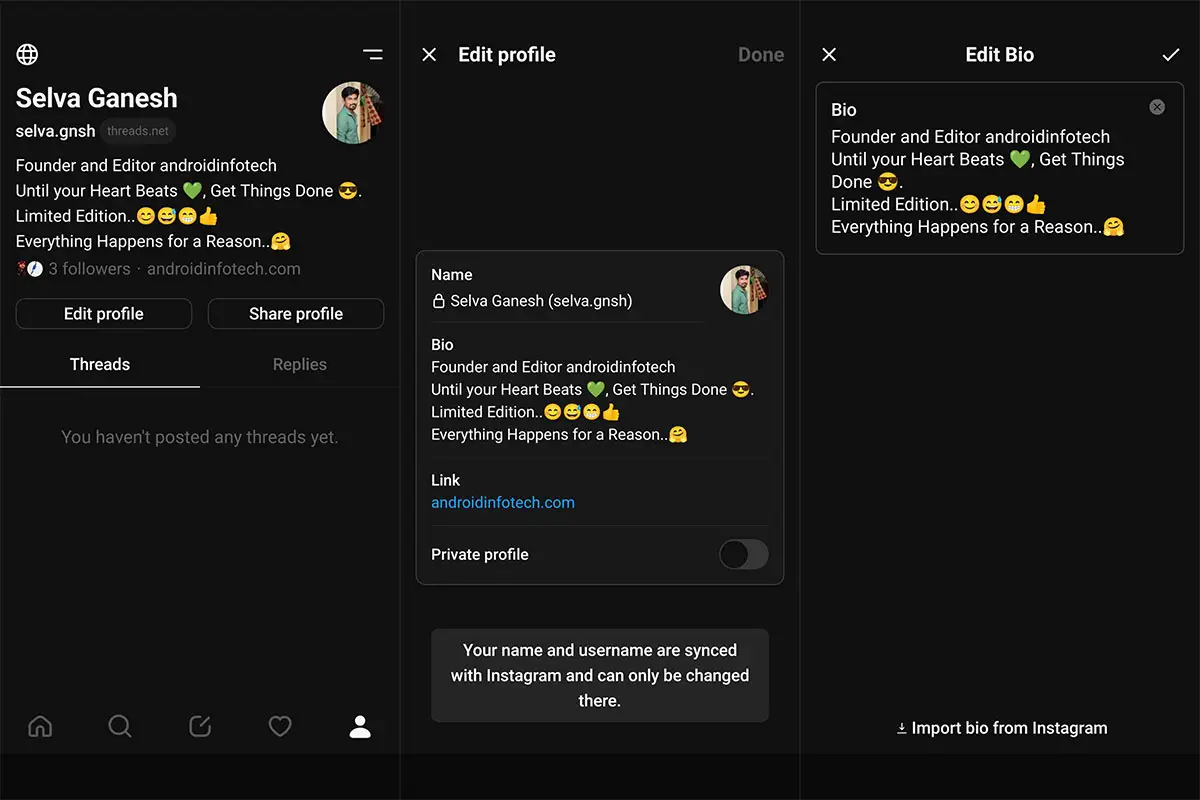 Change Bio Threads Instagram