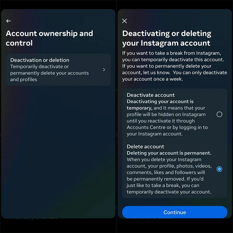 Delete Instagram Account Steps 2