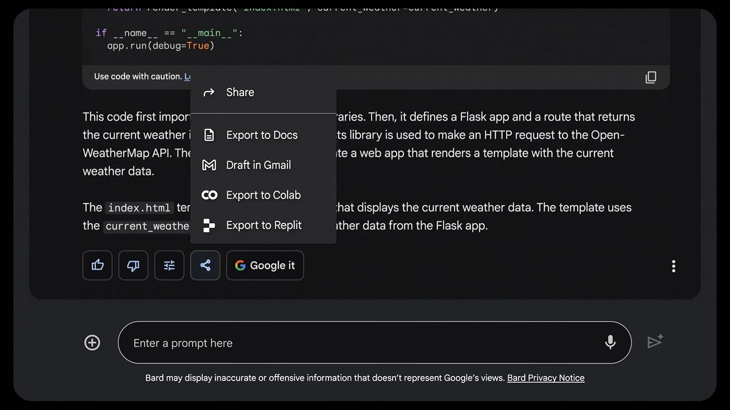 Google Bard Export to Replit