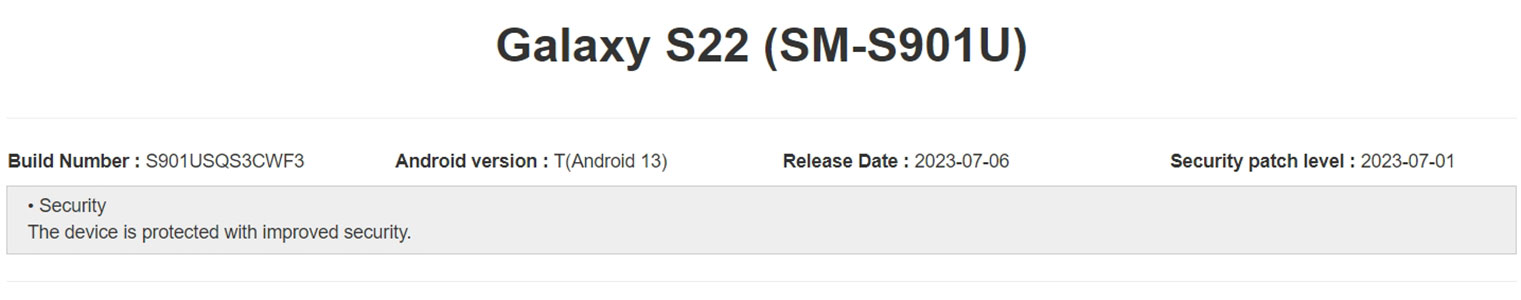 Samsung Galaxy S22 Series USA Region July 2023 OTA Update Firmware Details