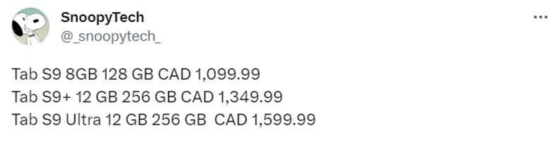 Samsung Galaxy Tab S9 Canada Pricing