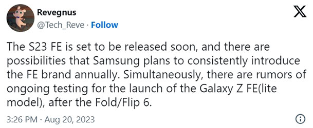 Affordable Samsung Galaxy Fold FE Models are coming Official Tweet