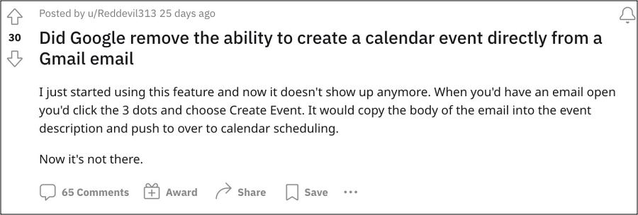 Create an Event Missing in Gmail