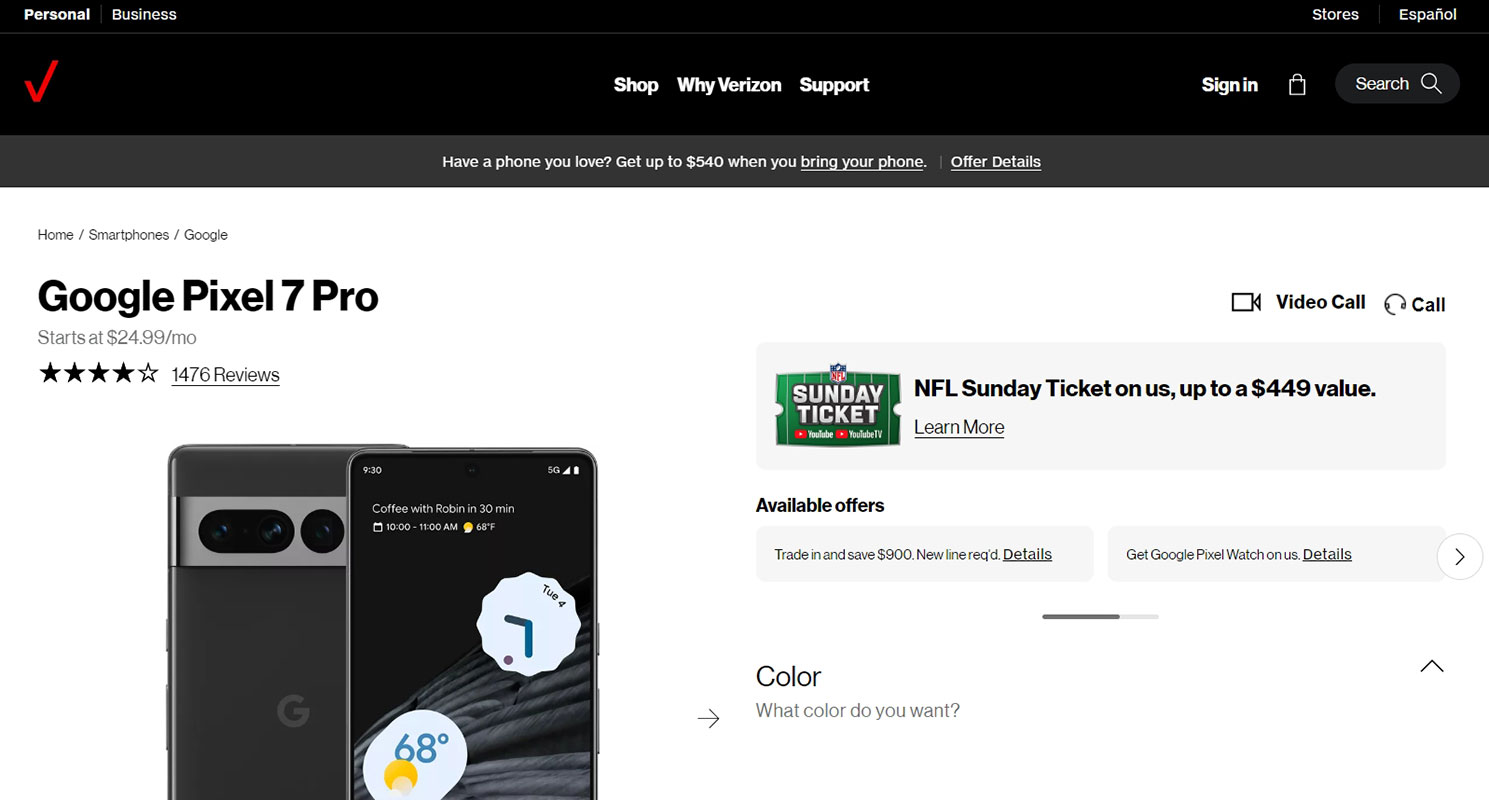 Free $449 NFL Sunday Ticket with Verizon Wireless