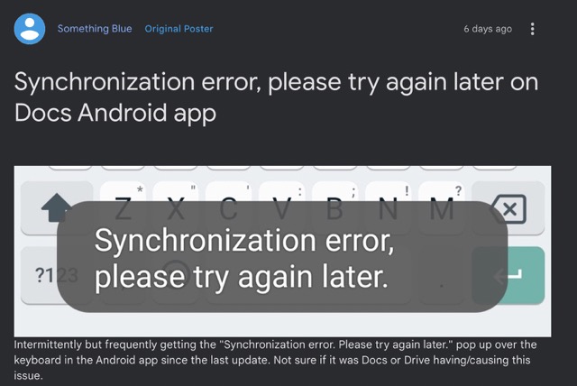 Google Docs Drive Synchronization errors