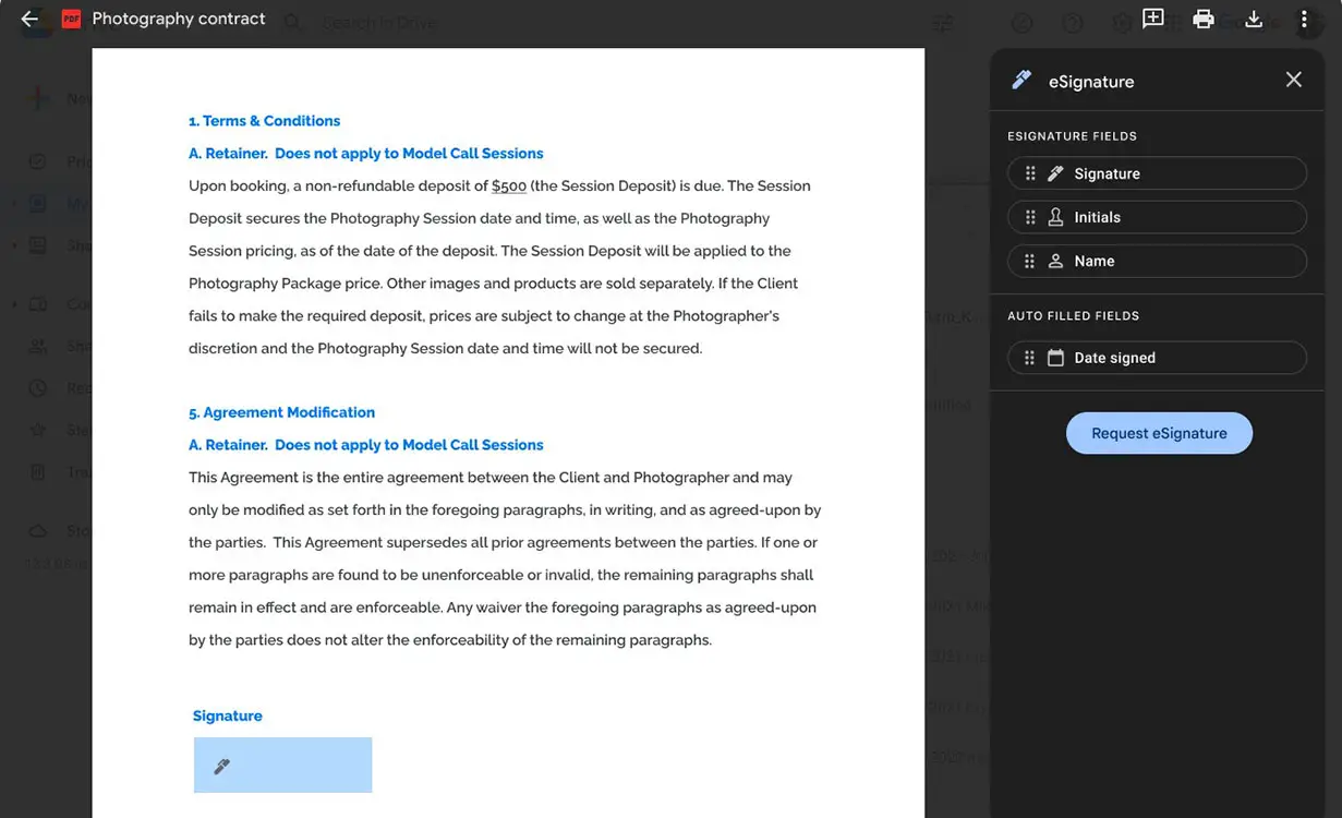 Google Docs Signature Request
