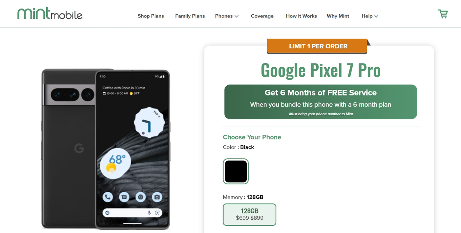 Google Pixel 7 Pro Mint Mobile Price Range
