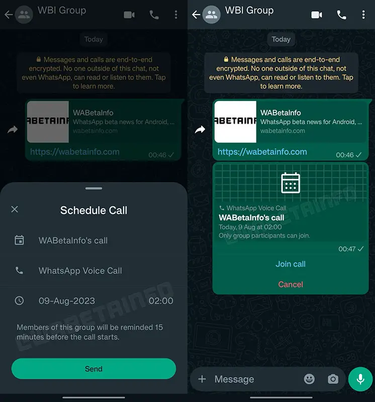 WhatsApp Group Calling Scedule Screenshot