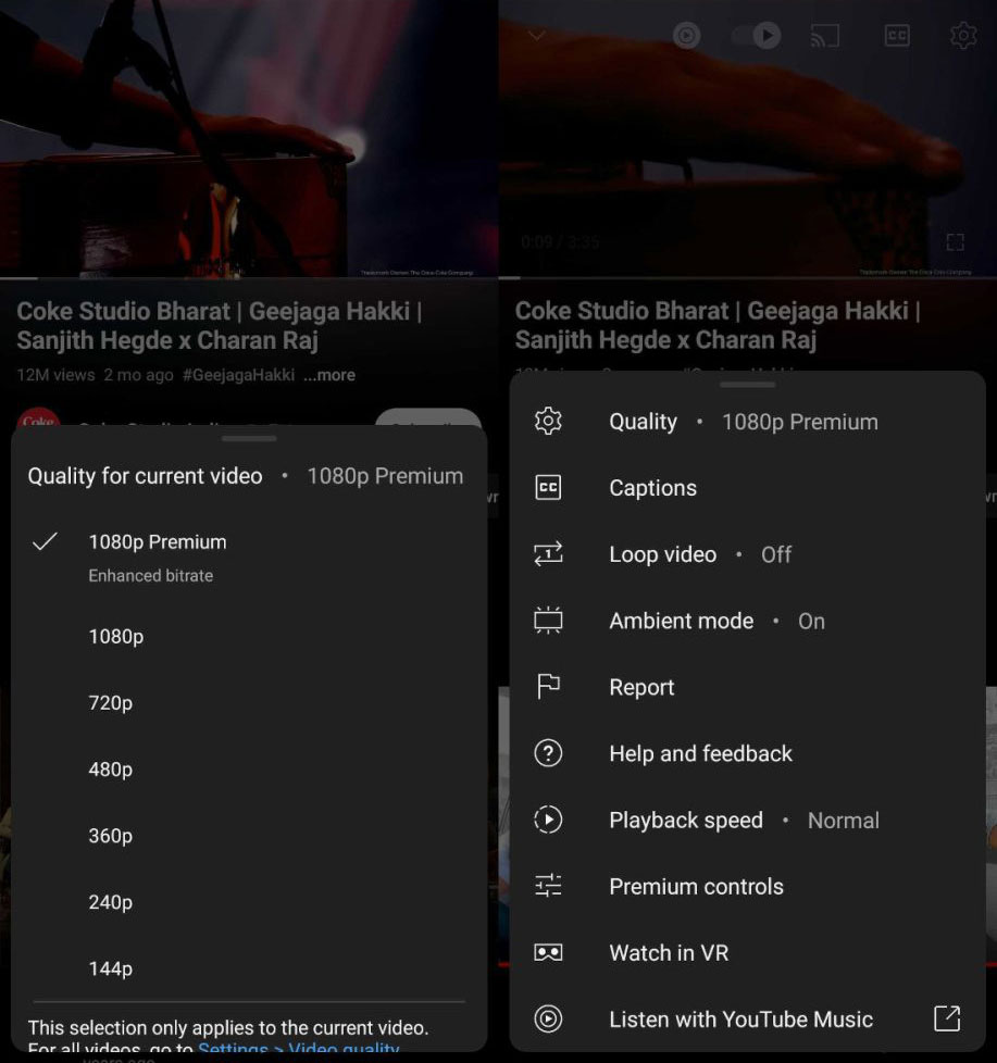 YouTube Premium 1080p Enhanced bitrate Android 2