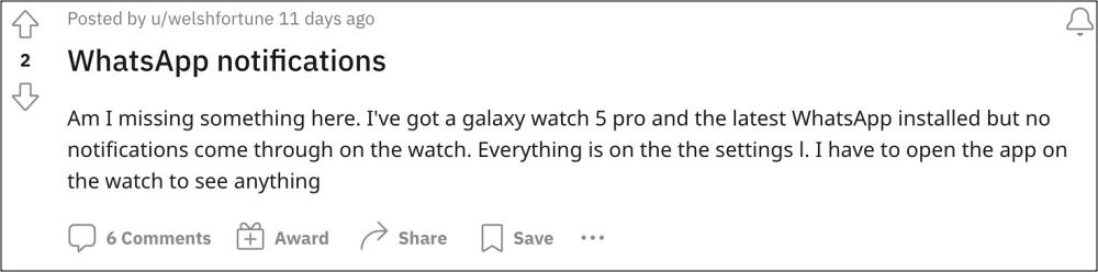 bug WhatsApp notifications not working on Galaxy Watch