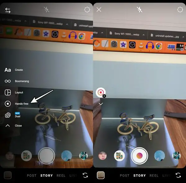 hands free Instagram Zoom in Story not working