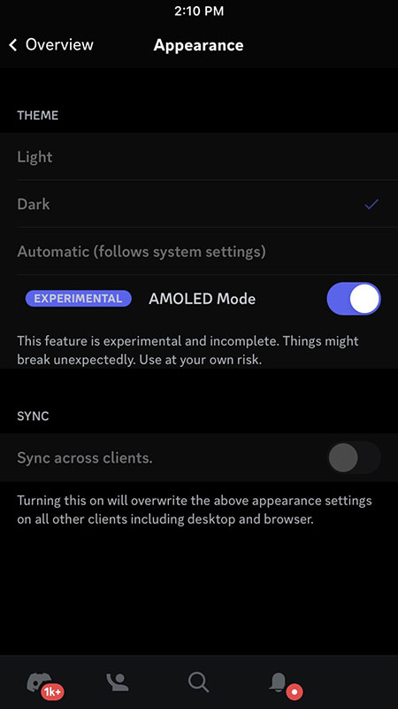 iOS AMOLED Mode Settings