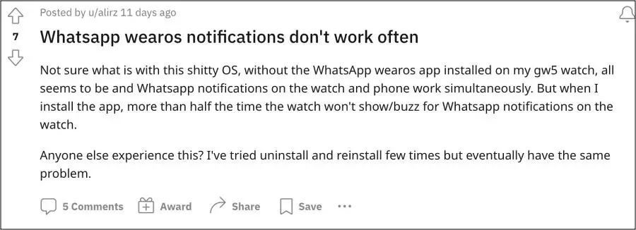issue WhatsApp notifications not working on Galaxy Watch