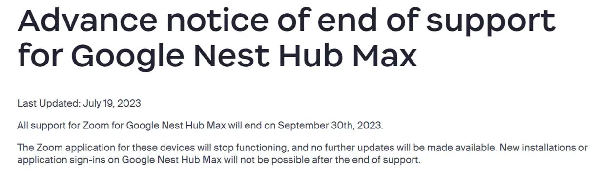 Google Nest Hub Max Zoom End of Support Nest Hub Max