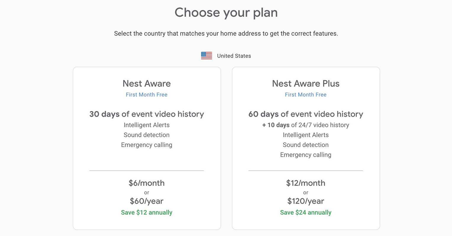 Old Google Nest Aware Subscription Plans