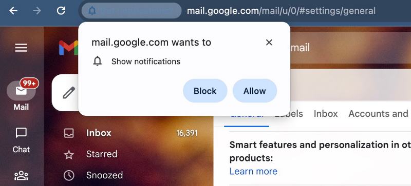 prompt Gmail Notifications not working on Windows 11