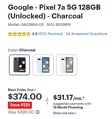 Google Pixel 7a Retail Price Best Buy