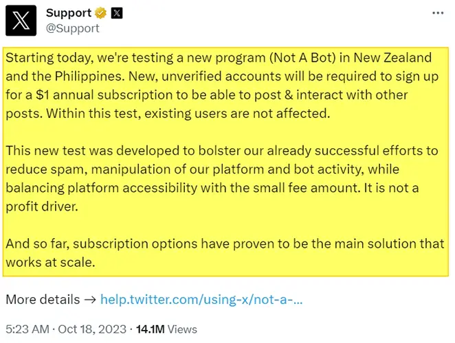 Twitter X Considering $1 Annual Fee for New Accounts Official Tweet