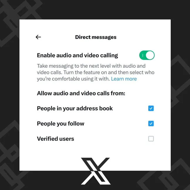 Twitter X disable voice video calling
