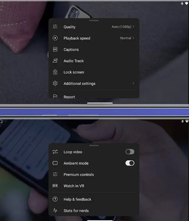 YouTube Ambient Mode Settings Screenshot