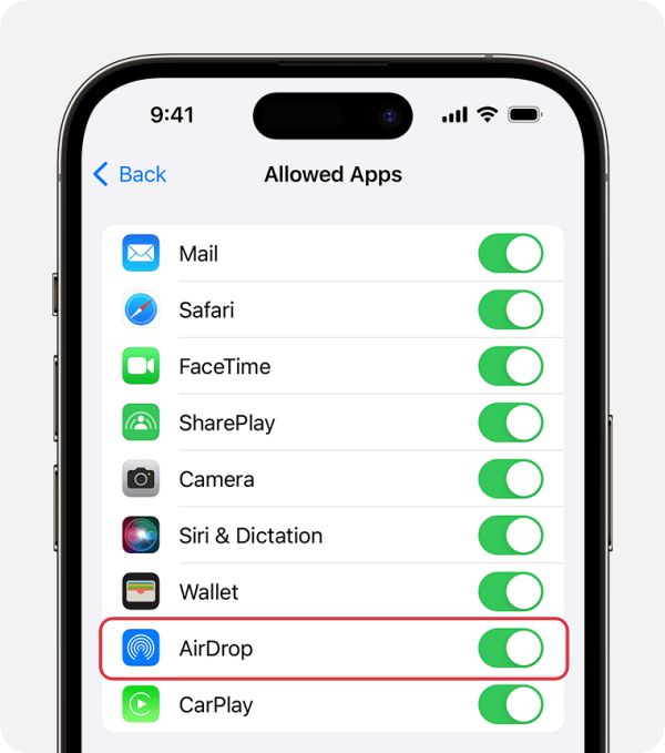 allowed apps AirDrop not working on iOS 17