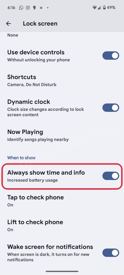 always show time and info Always On Display AOD not working on Android 14
