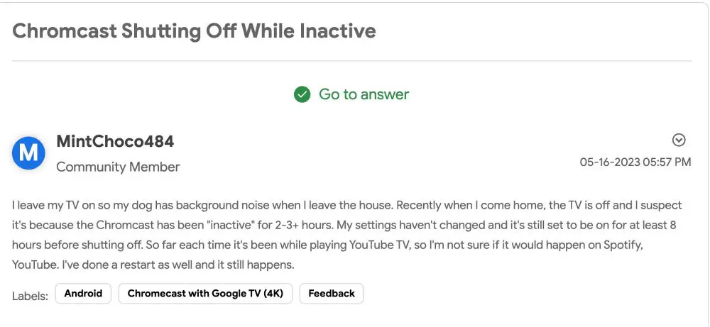 bug Chromecast with Google TV Ambient Mode Turns Off