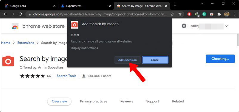 confirm add to chrome search image with google extension