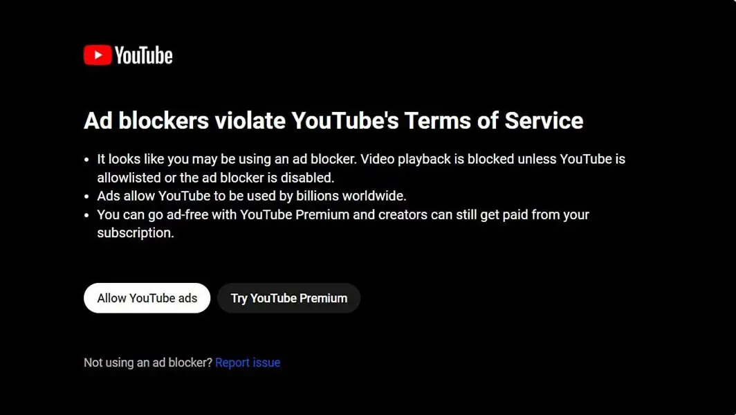 Adblockers YouTube Disable Playback Screenshot