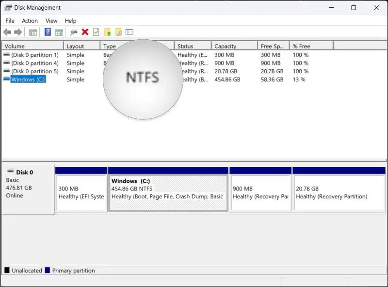 disk management file system windows 11