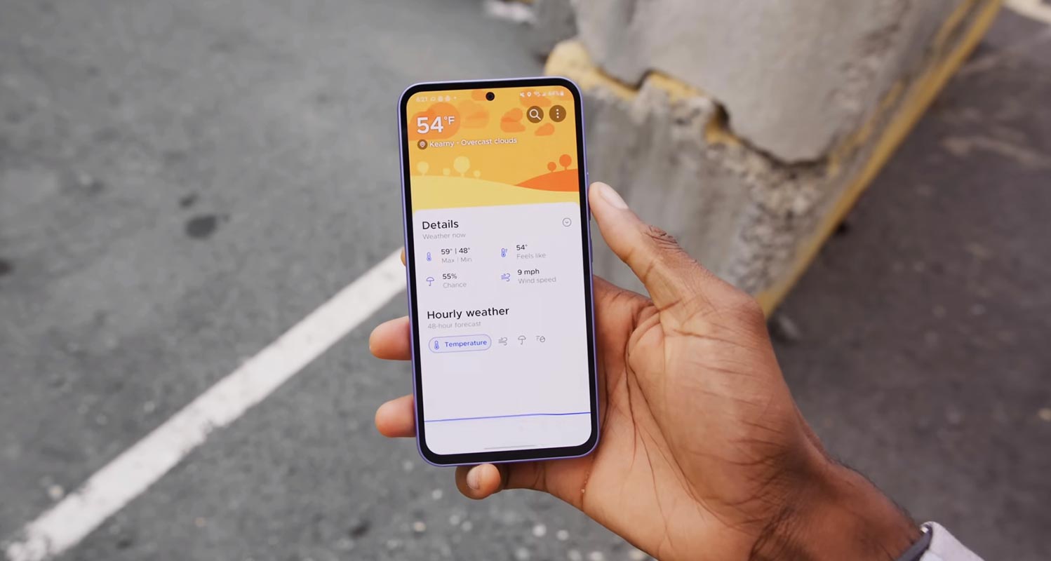 Samsung Galaxy A54 Weather App Screen