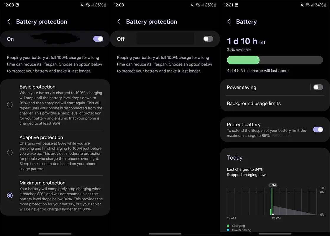 Samsung Galaxy Battery Protection Screenshots