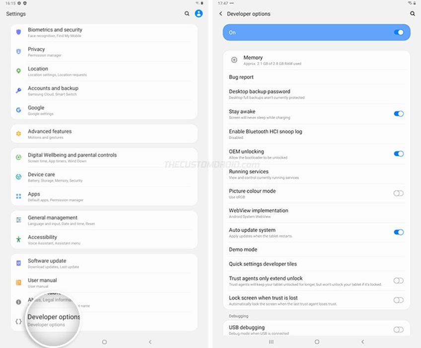 Samsung Galaxy Tab Developer Options