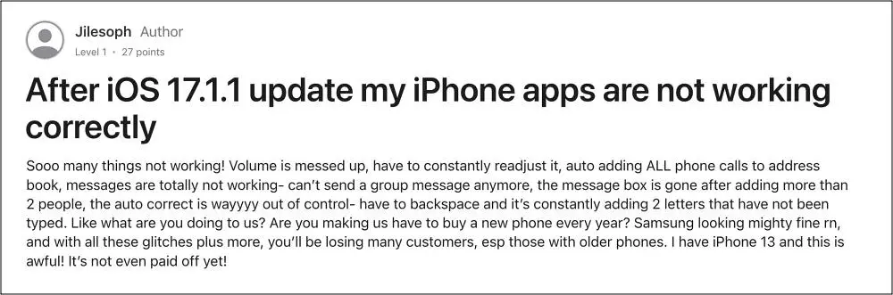 iOS 17.1.1 Bugs and Issues