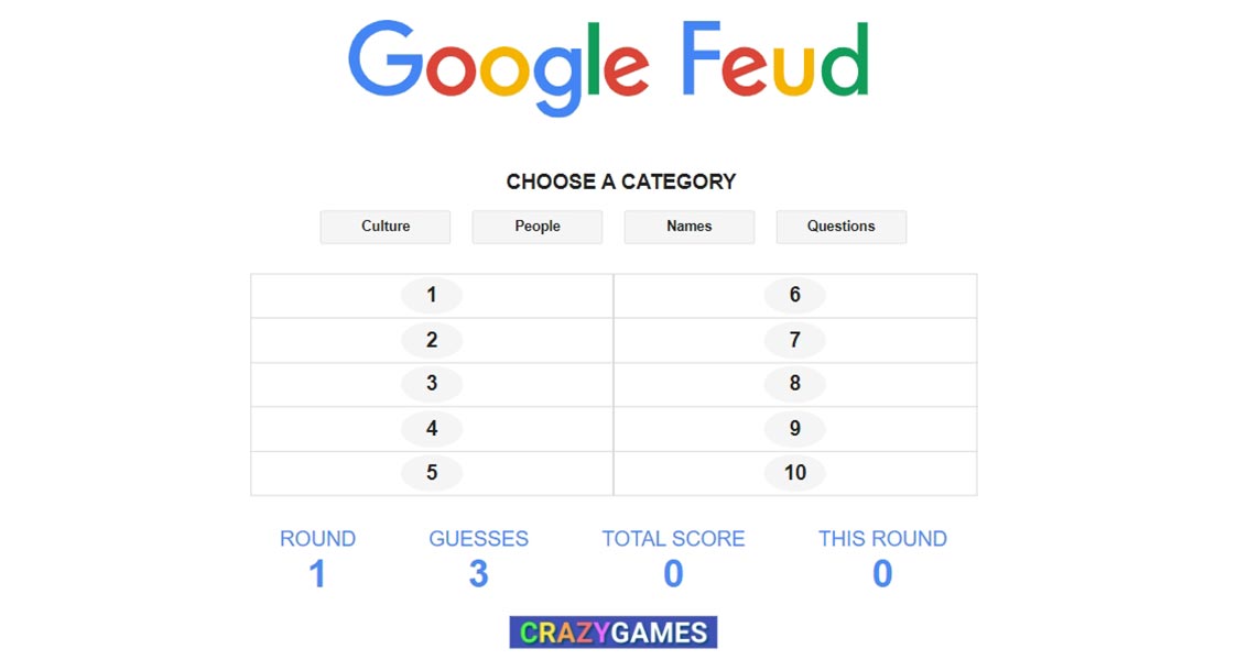 Google Feud Game Screen
