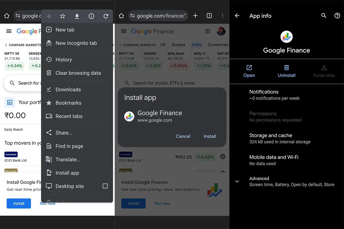 Google Finance App Screenshots