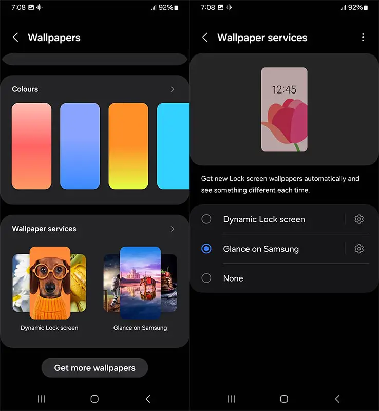 Samsung Wallpapers Settings Glance Disable