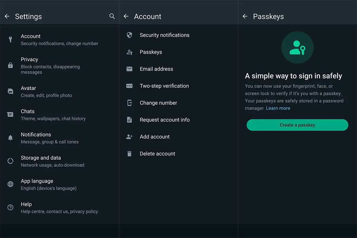 WhatsApp Passkeys Android Screenshots