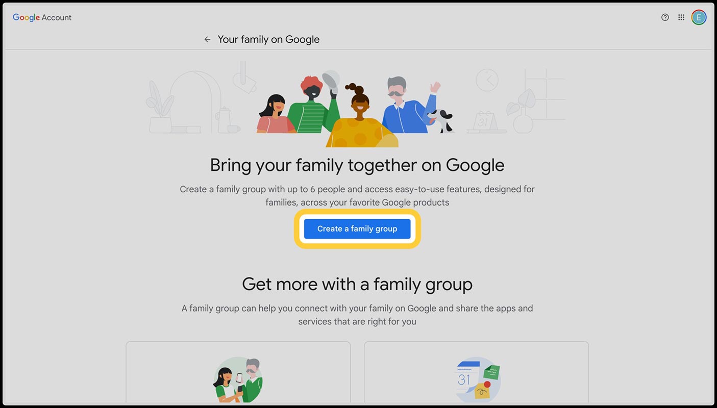 Family Group Google One Settings