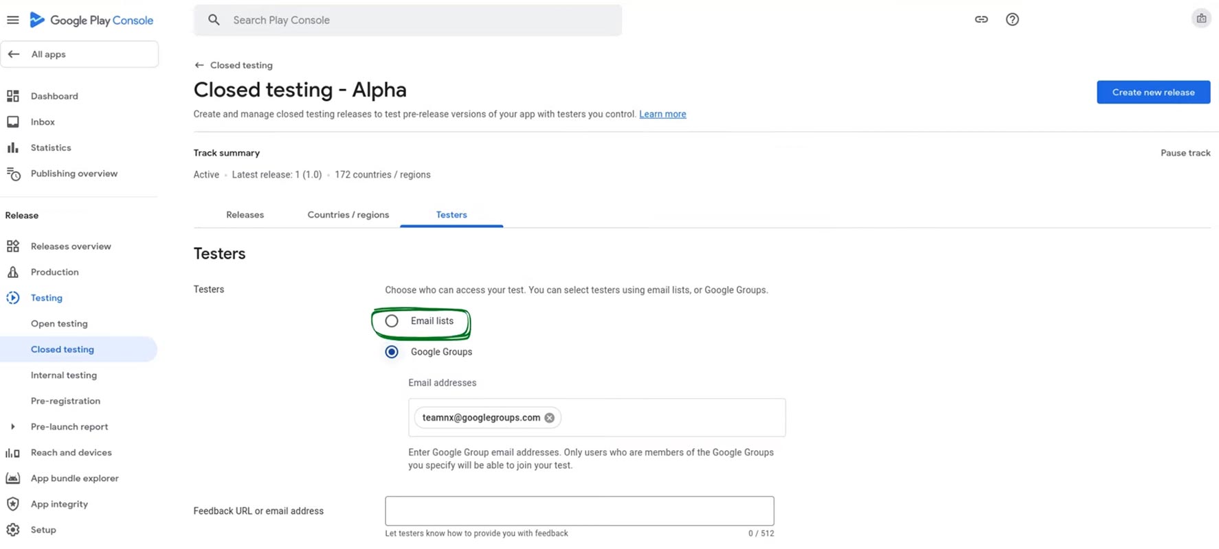 Add Tester Google Play Console