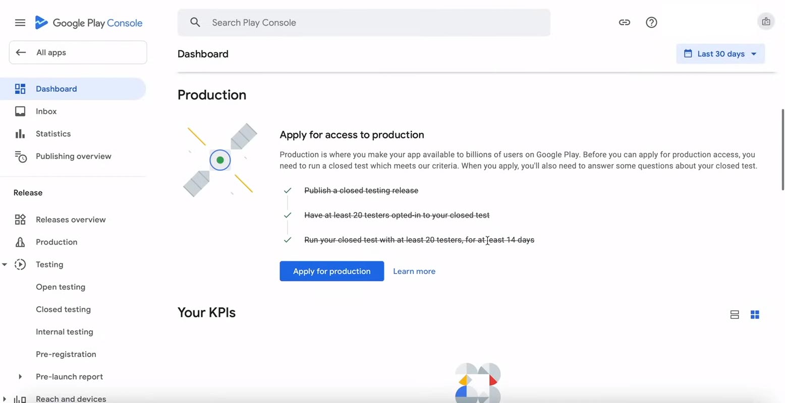 Google Play Console Production Testing