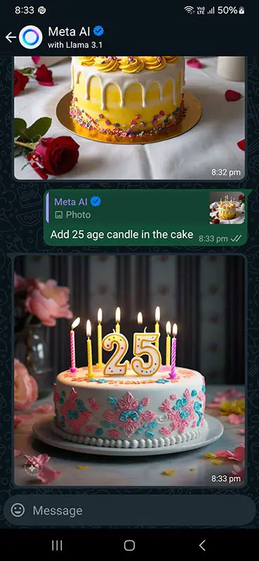 Meta AI Image Edit Option Reply