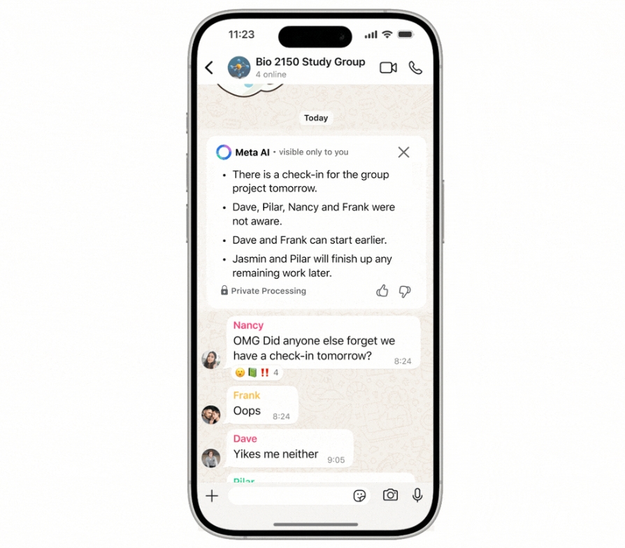 Summarize WhatsApp Chats using Meta AI Screenshot