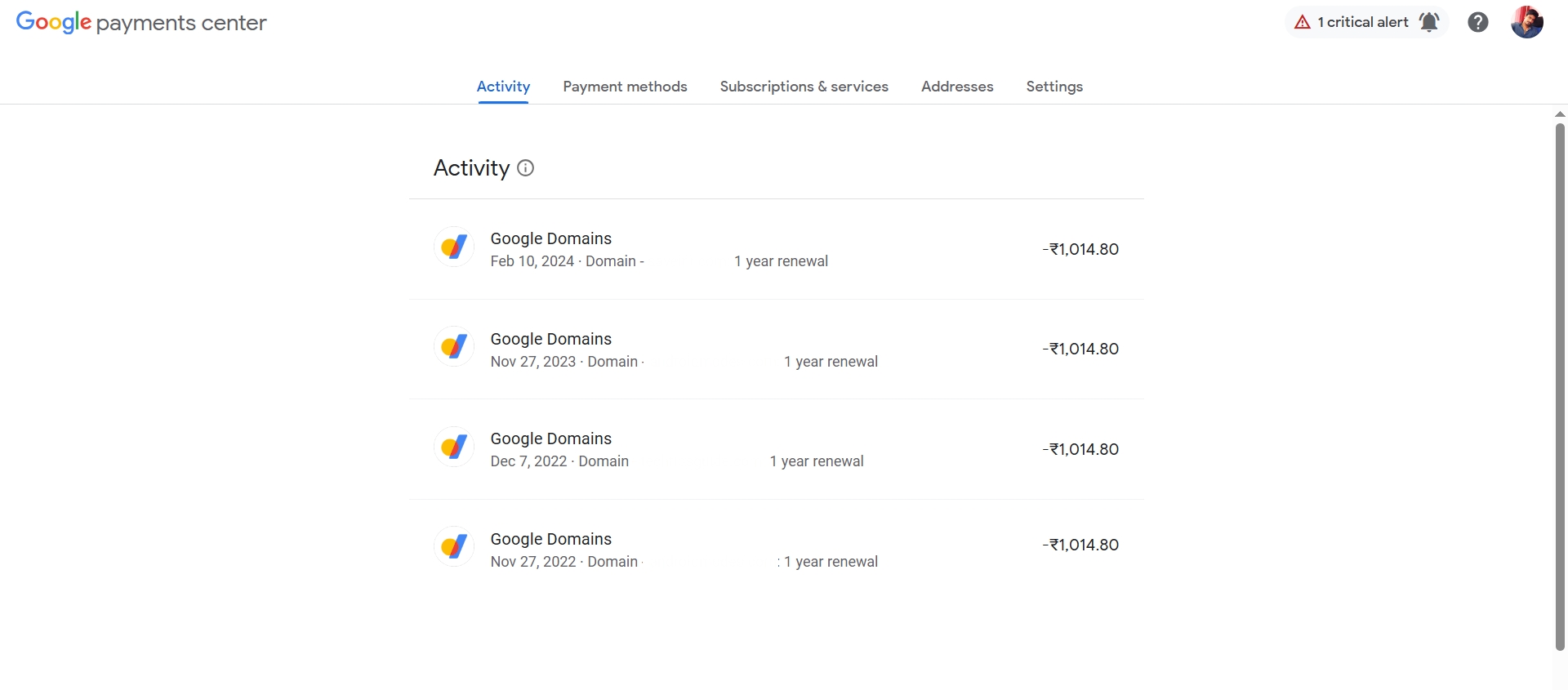 Google Invoices From Payments Screenshot