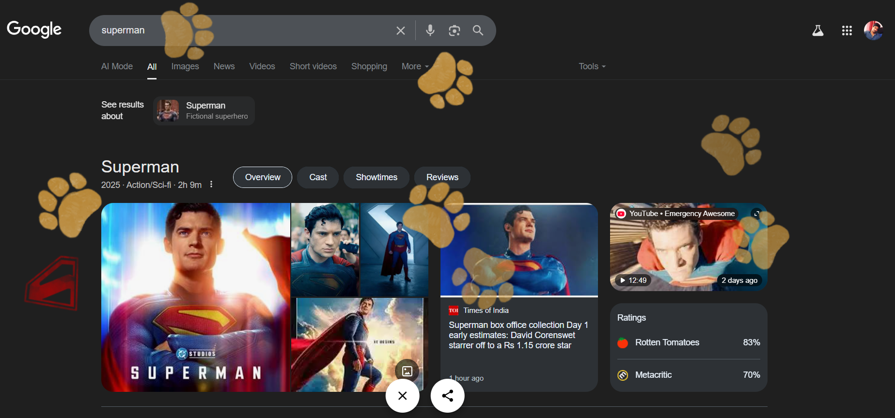 Paw Easter Egg When You Search Superman on Google Screenshot
