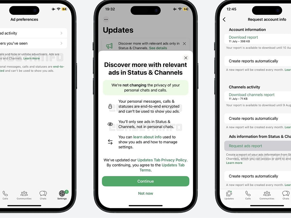 WhatsApp New Status Ads and Channel Promotions Screenshot